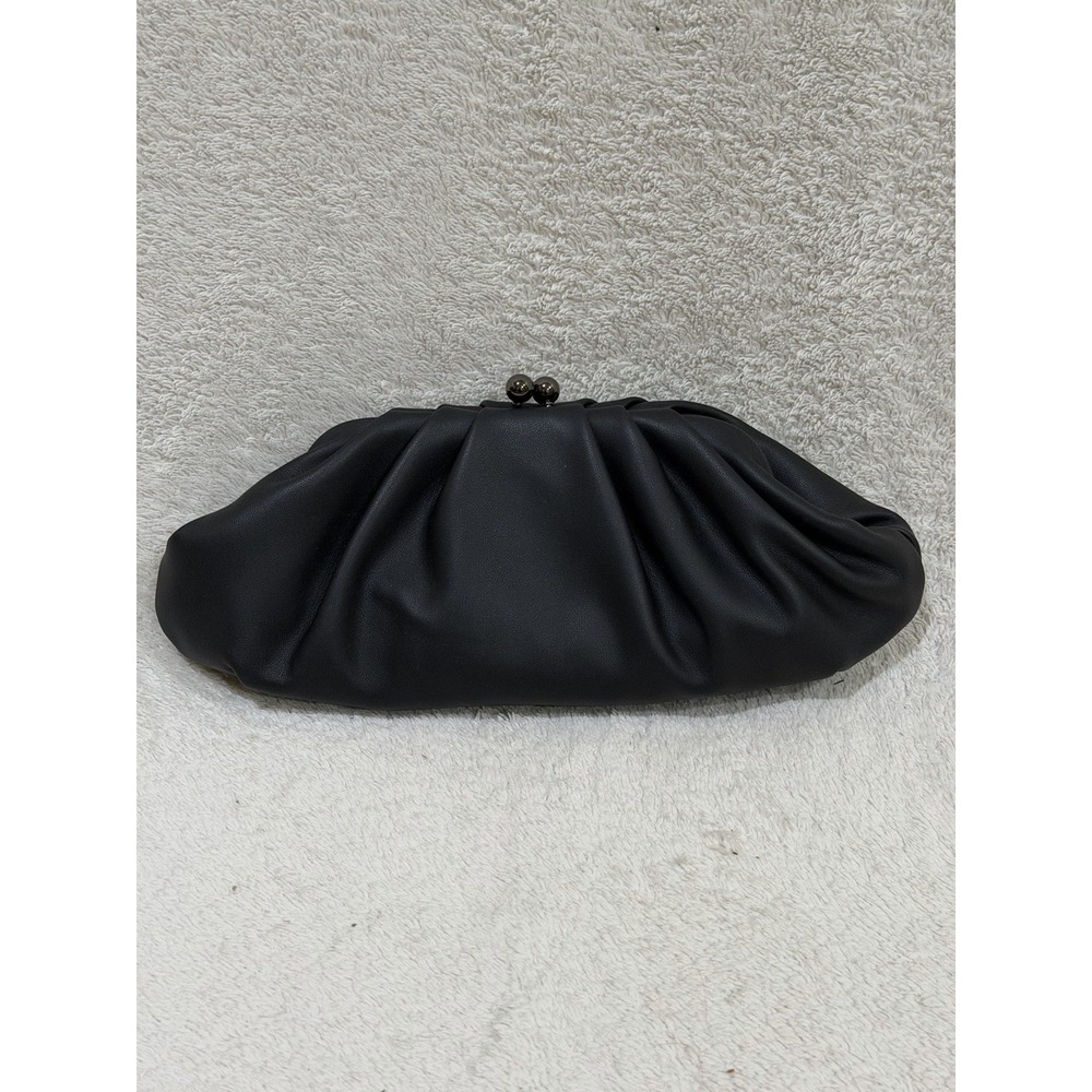 Vintage Jessica McClintock Black Kiss Lock Ruched Clutch Chain Strap Evening Bag